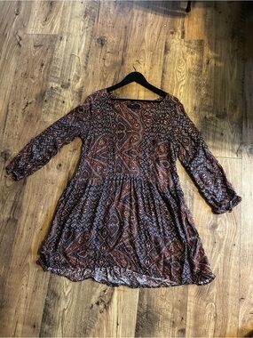 Sanctuary Rust and Maroon Printed Boho Midi Dress